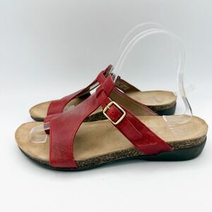 Dansko Women's Remi Cork Sandals red Leather Size‎ 37